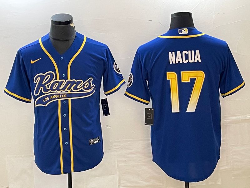 Men Los Angeles Rams 17 Nacua Blue 2023 Nike Co branded NFL Jersey